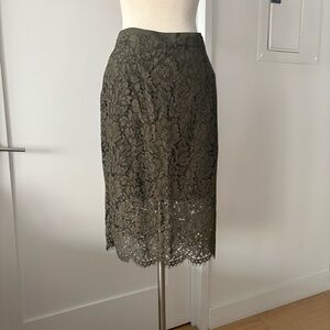 DVF Diane von Furstenberg Glimmer Lace skirt size 2 Olive Green